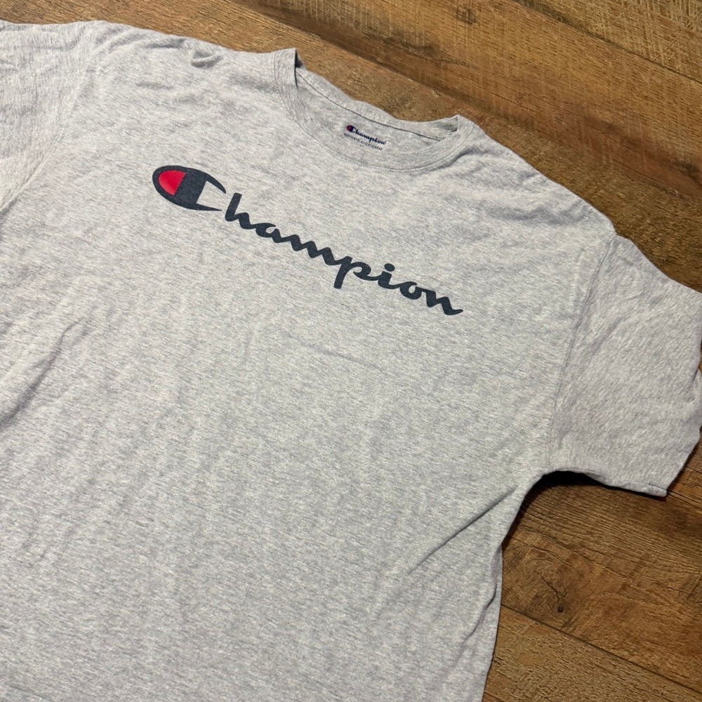 Champion Mens Script Logo T-Shirt Heather‎ Gray Short Sleeve Crew Neck XL - Picture 3 of 6